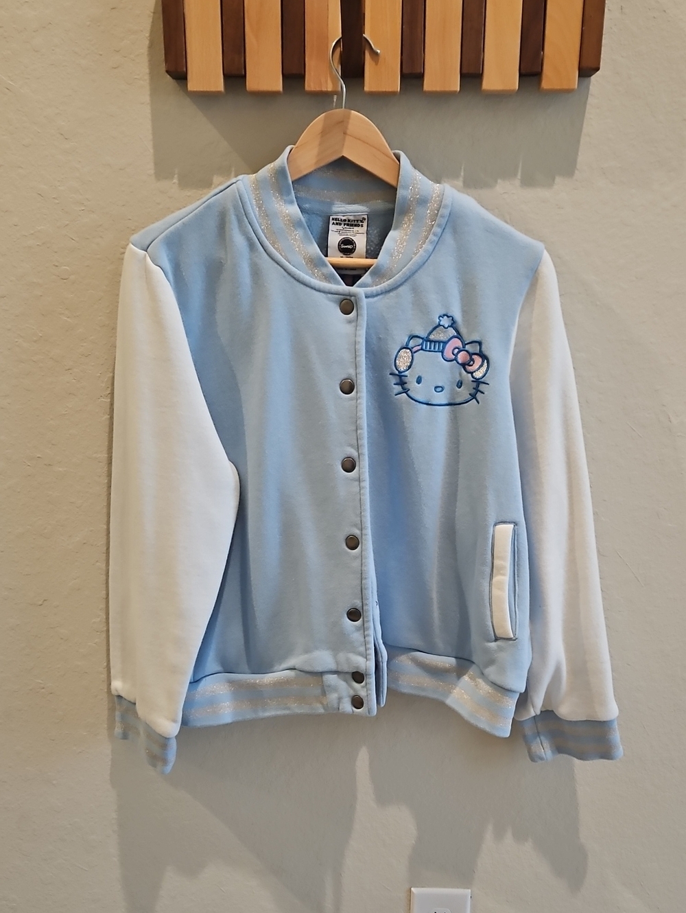Hello Kitty Light Blue and White Teen Bomber Jacket
